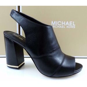 Michael Kors ANISE OPEN TOE Slingback Heel Sandal Booties Leather Black